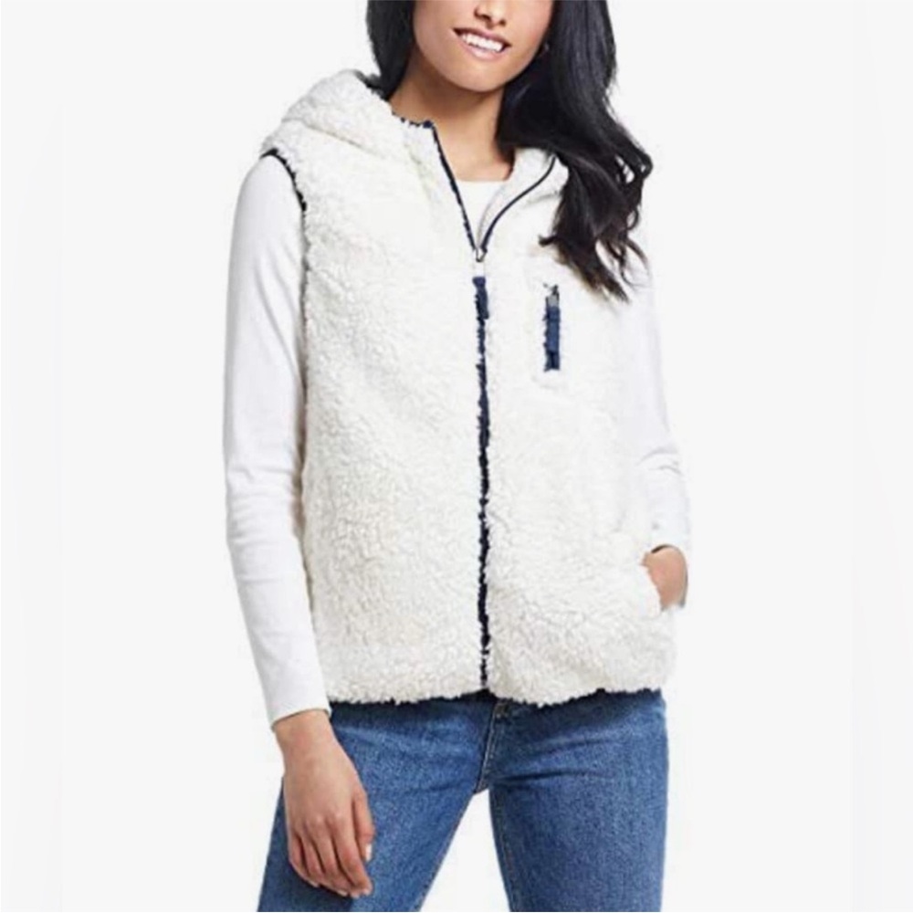 Original Weatherproof White Sherpa Hooded Zip Up Scandi Girl Vest Size M